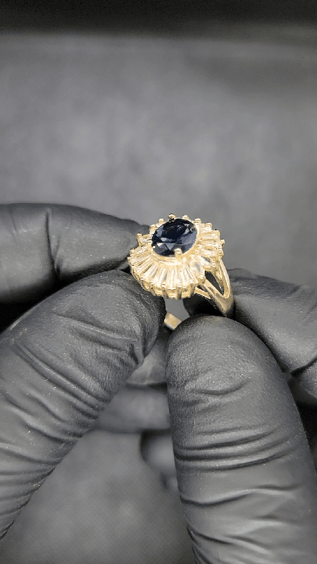 Blue stone and white diamond ring