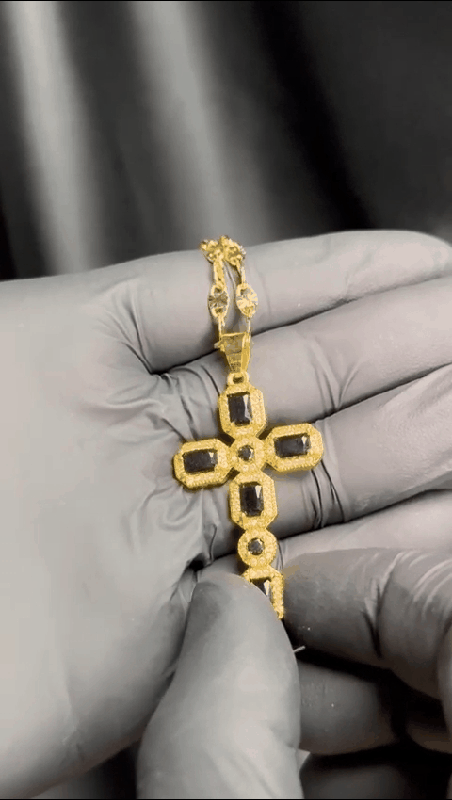 Necklace + cross pedant black stone